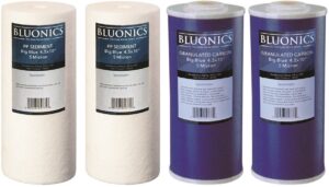 bluonics sediment & carbon replacement water filters 4pcs 4.5" x 10" whole house cartridges