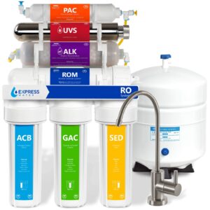 express water reverse osmosis alkaline ultraviolet water filtration system – 100 gpd (modern brushed nickel faucet)