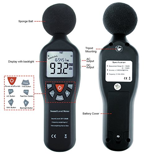 Decibel Meter Digital Sound Level Meter Professional Noise Meter High Accuracy 30dB to130dB Measuring Range with Backlight Display for Classroom, Office, Home, etc.