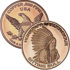 private mint 1 oz .999 pure copper round/challenge coin (sitting bull)