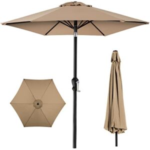 best choice products 10ft outdoor steel polyester market patio umbrella w/crank, easy push button, tilt, table compatible - tan