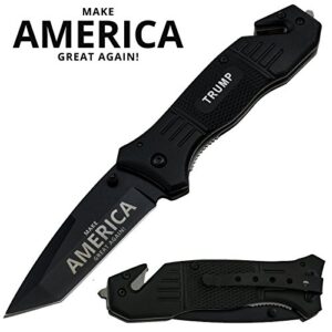 trump make america great again assisted opening knife with black pakkawood handle & silver blade