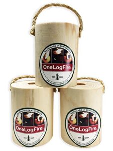 one log fire, mini - single log campfire, 100% natural red pine, easy light - 1 hour burn time (3 pack)