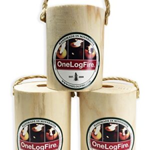 One Log Fire, Mini - Single Log Campfire, 100% Natural Red Pine, Easy Light - 1 Hour Burn Time (3 Pack)