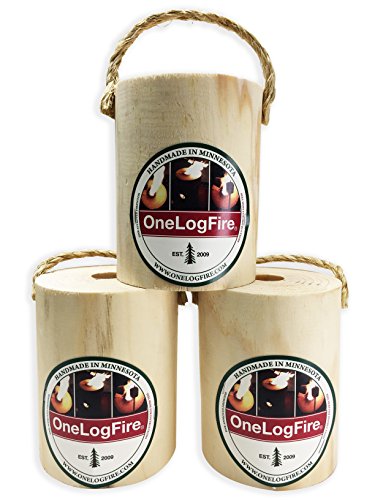 One Log Fire, Mini - Single Log Campfire, 100% Natural Red Pine, Easy Light - 1 Hour Burn Time (3 Pack)