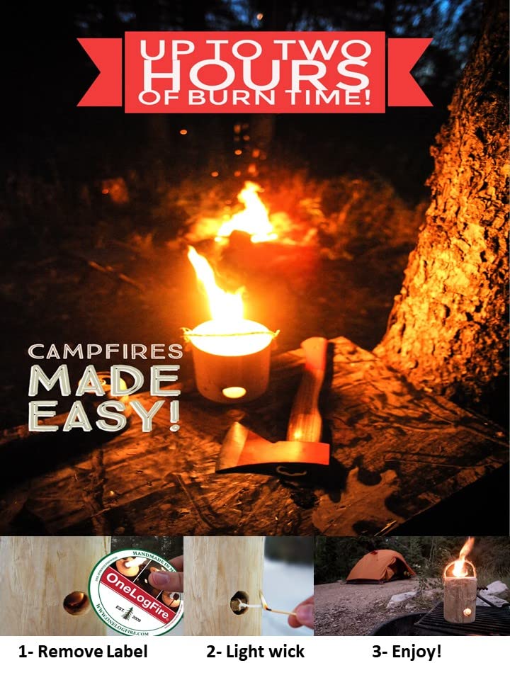 One Log Fire, Mini - Single Log Campfire, 100% Natural Red Pine, Easy Light - 1 Hour Burn Time (3 Pack)