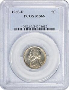 1960-d jefferson nickel, ms66, pcgs