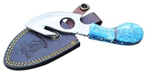 bone collector bc-794-blbn 7" overall blue-bone handle guthook short skinner w/leather sheath