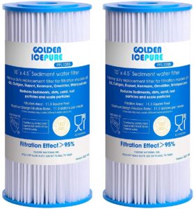 golden icepure 5 micron 10" x 4.5" whole house sediment pleated water filter compatible for dupont wfhdc3001, ge fxhsc, culligan r50-bbsa, r50-bb, w50pehd, gxwh40l, cp5-bbs 2-pack