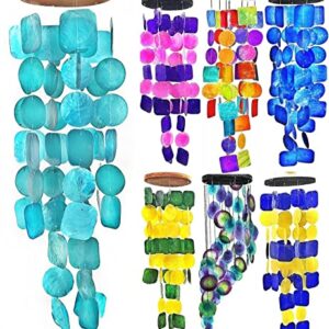 Bellaa 20744 Wind Chimes for Outside Aqua Turquoise Blue 27 inch Sea Glass Capiz Shells, Outdoor Windchimes Garden Patio Farmhouse Zen Beach Home Decor, Birthday Gifts for Women