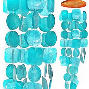 Bellaa 20744 Wind Chimes for Outside Aqua Turquoise Blue 27 inch Sea Glass Capiz Shells, Outdoor Windchimes Garden Patio Farmhouse Zen Beach Home Decor, Birthday Gifts for Women