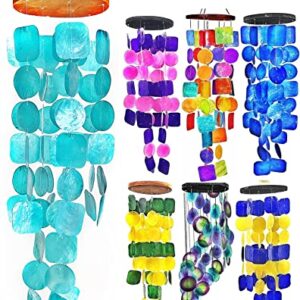 Bellaa 20744 Wind Chimes for Outside Aqua Turquoise Blue 27 inch Sea Glass Capiz Shells, Outdoor Windchimes Garden Patio Farmhouse Zen Beach Home Decor, Birthday Gifts for Women