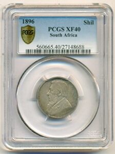 1896 za south africa silver shilling xf40 pcgs secure