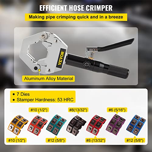 Mophorn Hydraulic Hose Crimper Hydra-Krimp 71500,Manual AC Hose Crimper Kit Air Conditioning Repaire Handheld,Hydraulic Hose Crimping Tool with 7 Die Set, for Barbed and Beaded Hose Fittings