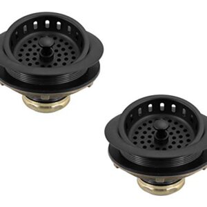 Westbrass D2145-62 3-1/2" Post Style Large Kitchen Sink Basket Strainer, Matte Black (2-Pack)