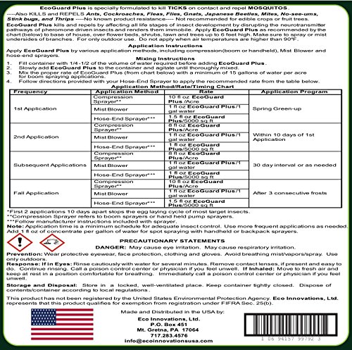 Tick & Mosquito Outdoor Plant Based Insect Control. Natural Spray Kills & Repels Harmful Bugs. Safe Insecticide Treatment for Kids, Pets, Plants – Applies Easy – Eco Innovations, EcoGuard Plus, 16 oz