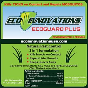 Tick & Mosquito Outdoor Plant Based Insect Control. Natural Spray Kills & Repels Harmful Bugs. Safe Insecticide Treatment for Kids, Pets, Plants – Applies Easy – Eco Innovations, EcoGuard Plus, 16 oz