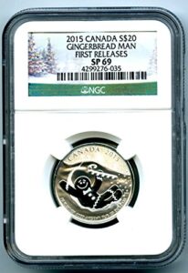 2015 ca canada first releases gingerbread man christmas proof .9999 silver coin $20 sp69 ngc