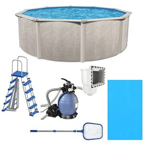 aquarian phoenix 18 foot by 52 inch steel frame outdoor above ground pool with pump, ladder kit, sand filter, pool liner, and skimmer, gray