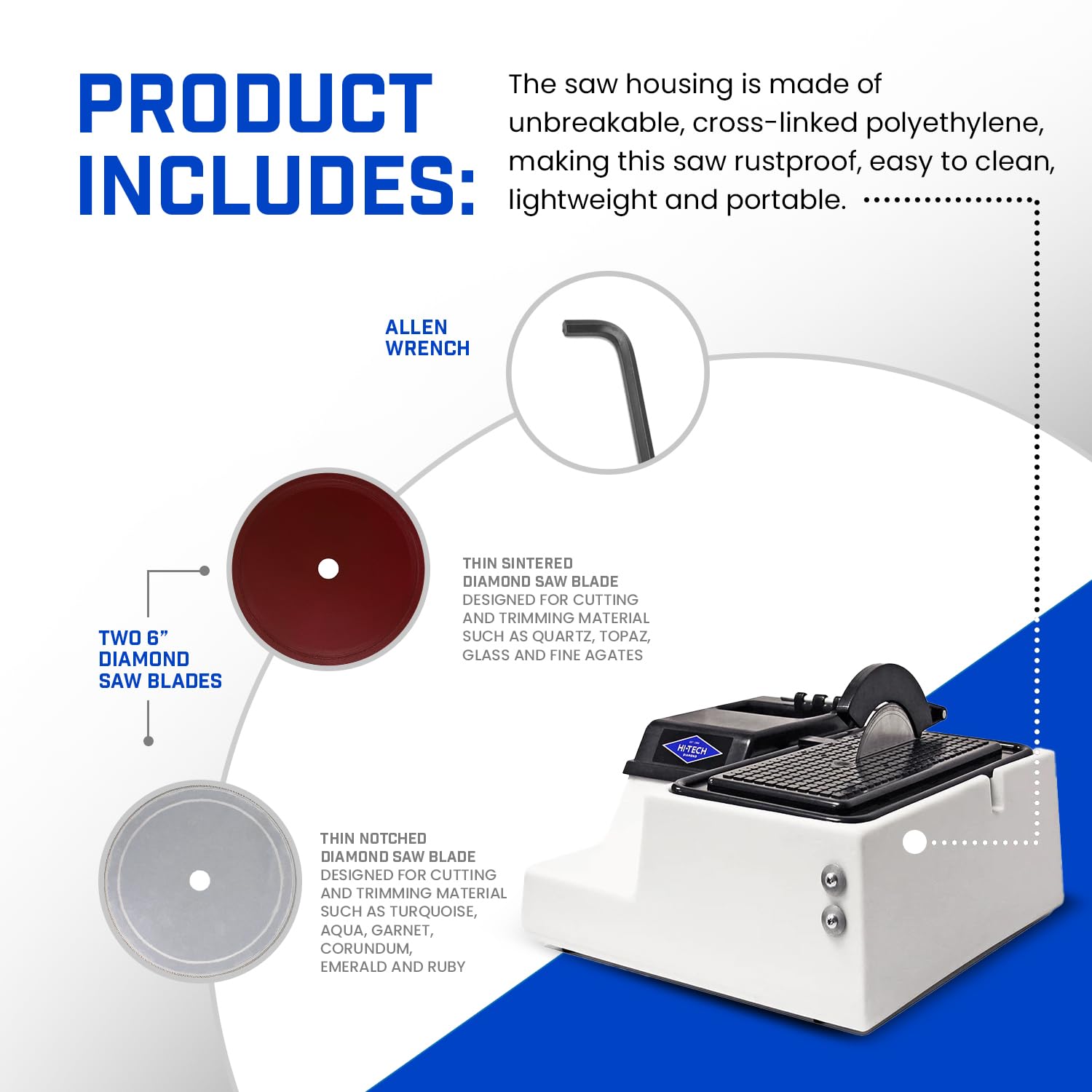 Hi-Tech Diamond 6" Lapidary Equipment Trim Saw - Rock, Stone, Glass Cutting, Trimming, Sawing Machine Includes TWO 6" Diamond Saw Blades