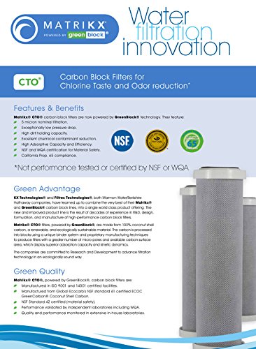 KX 32-250-20-GREEN | 20" CTO Carbon Block Water Filters for Chlorine Taste and Odor reduction | KX MatriKX Powered by GREENBLOCK | Replaces 32-250-125-20