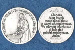 catholic prayer cards st. joseph the worker (for unemployed) pocket coin