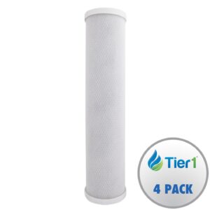 Tier1 5 Micron 20 Inch x 4.5 Inch | 4-Pack Whole House Activated Carbon Block Water Filter Replacement Cartridge | Compatible with Pentek EP-20BB, 155583-43, CB-45-2005, Home Water Filter