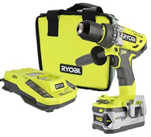 ryobi p1813 one+ 18v lithium ion 750 inch pound cordless hammer drill power tool kit (includes battery charger and bag)