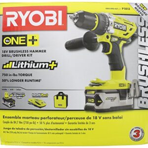 Ryobi P1813 One+ 18V Lithium Ion 750 Inch Pound Cordless Hammer Drill Power Tool Kit (Includes Battery Charger and Bag)