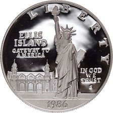 1986 s 1986 statute of liberty ellis island silver commemorative dollar $1 us mint proof