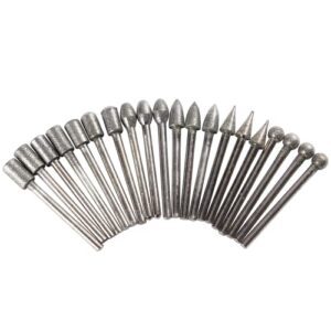 stone carving set diamond burrs for engraving, grinding, polishing stone, rocks, jewelry, glass, ceramics, nails compatible with dremel rotary tools 1/8 inch shank 20 pieces set