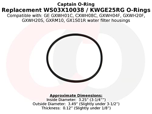 Captain O-Ring - GE KWGE25RG (WS03X10038) Replacement ORings for GE GXWH01C, CXWH08C, GXWH04F, GXWH20F, GXWH20S, GXRM10 & GX1S01R Water Filters (3 Pack)