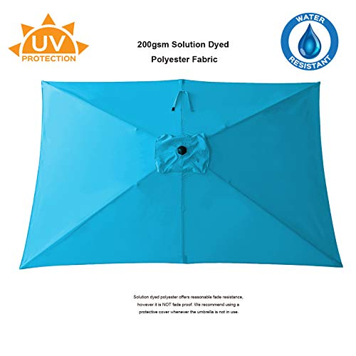 C-Hopetree Rectangular Outdoor Patio Market Table Umbrella with Tilt 6.5 x 10 ft, Aqua Blue