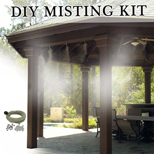 Patio Misting Kit - Pre- Assembled Misting System - Cools temperatures by up to 30 degrees - Brass/Stainless Steel Mist Nozzles - For Patio, Pool and Play areas (36 ft - 8 Nozzles)