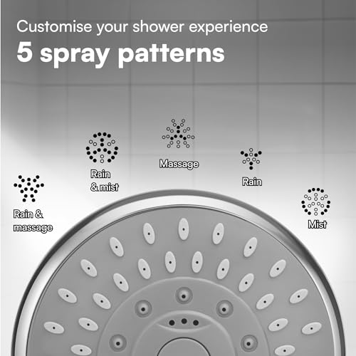 H&S Universal Handheld Shower Head with High and Low Water Pressure - Hand Showerhead with 5 Different Spray Modes - Powerful Chrome Replacement - Also for RV or Camper