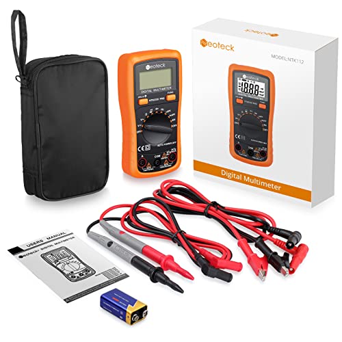 Neoteck Auto Ranging Digital Multimeter AC/DC Voltage Current Ohm Capacitance Frequency Diode Transistor Audible Continuity, Multi Tester with Backlit LCD