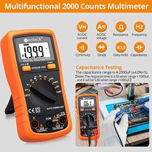 Neoteck Auto Ranging Digital Multimeter AC/DC Voltage Current Ohm Capacitance Frequency Diode Transistor Audible Continuity, Multi Tester with Backlit LCD