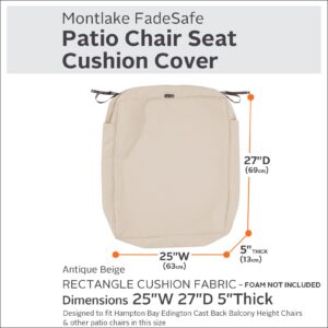 Classic Accessories Montlake FadeSafe Water-Resistant 25 x 27 x 5 Inch Rectangle Outdoor Seat Cushion Slip Cover, Patio Furniture Chair Cushion Cover, Antique Beige, Patio Furniture Cushion Covers