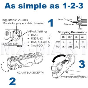 Rotary Coax Coaxial Cable Stripper Cutter Tool RG58 RG6 RG59 Quad