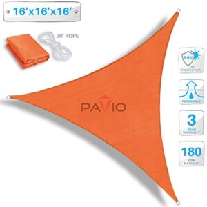 Patio Paradise 16' x 16' x 16' Orange Sun Shade Sail Triangle Canopy, 180 GSM Permeable Canopy Pergolas Top Cover, Permeable UV Block Fabric Durable Outdoor