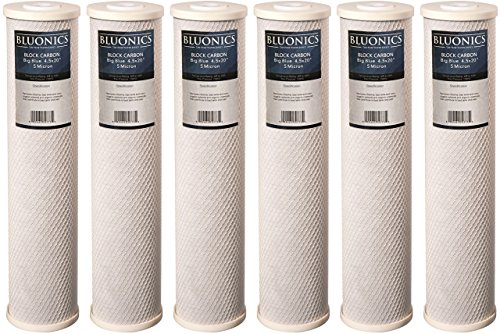 Bluonics 4.5 x 20" Carbon Block Water Filters 6 pcs 4.5" x 20" Cartridges for Chlorine, Taste and Odor