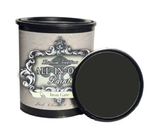 all-in-one paint, iron gate (black), 32 fl oz quart. durable cabinet and furniture paint. built in primer and top coat, no sanding needed.