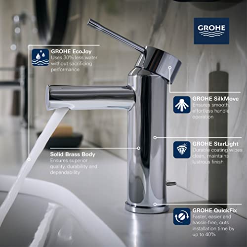 GROHE 3221600A Essence, Single Hole Single-Handle S-Size Bathroom Faucet 1.2 GPM, Chrome