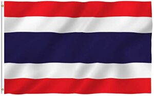 anley fly breeze 3x5 foot thailand flag - vivid color and fade proof - canvas header and double stitched -thai national flags polyester with brass grommets 3 x 5 ft