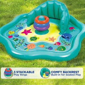 SwimSchool Baby Splash Play Mat with Adjustable Canopy – Inflatable Play Pool for Babies & Infants with Backrest – Includes Baby Water Toy Rings