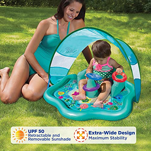SwimSchool Baby Splash Play Mat with Adjustable Canopy – Inflatable Play Pool for Babies & Infants with Backrest – Includes Baby Water Toy Rings