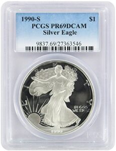 1990-s $1 american silver eagle pr69dcam pcgs