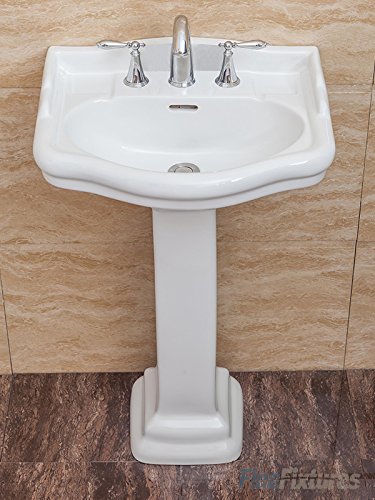 Fine Fixtures, Roosevelt White Pedestal Sink - 22 Inch Vitreous China Ceramic Material (8 Inch Faucet Spread Hole)