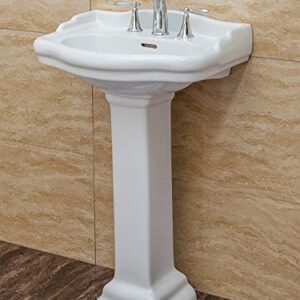 Fine Fixtures, Roosevelt White Pedestal Sink - 22 Inch Vitreous China Ceramic Material (8 Inch Faucet Spread Hole)