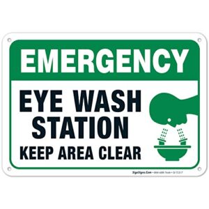 eye wash station signs, emergency sign, 10x7 rust free aluminum, weather/fade resistant, easy mounting, indoor/outdoor use, made in usa by sigo signs